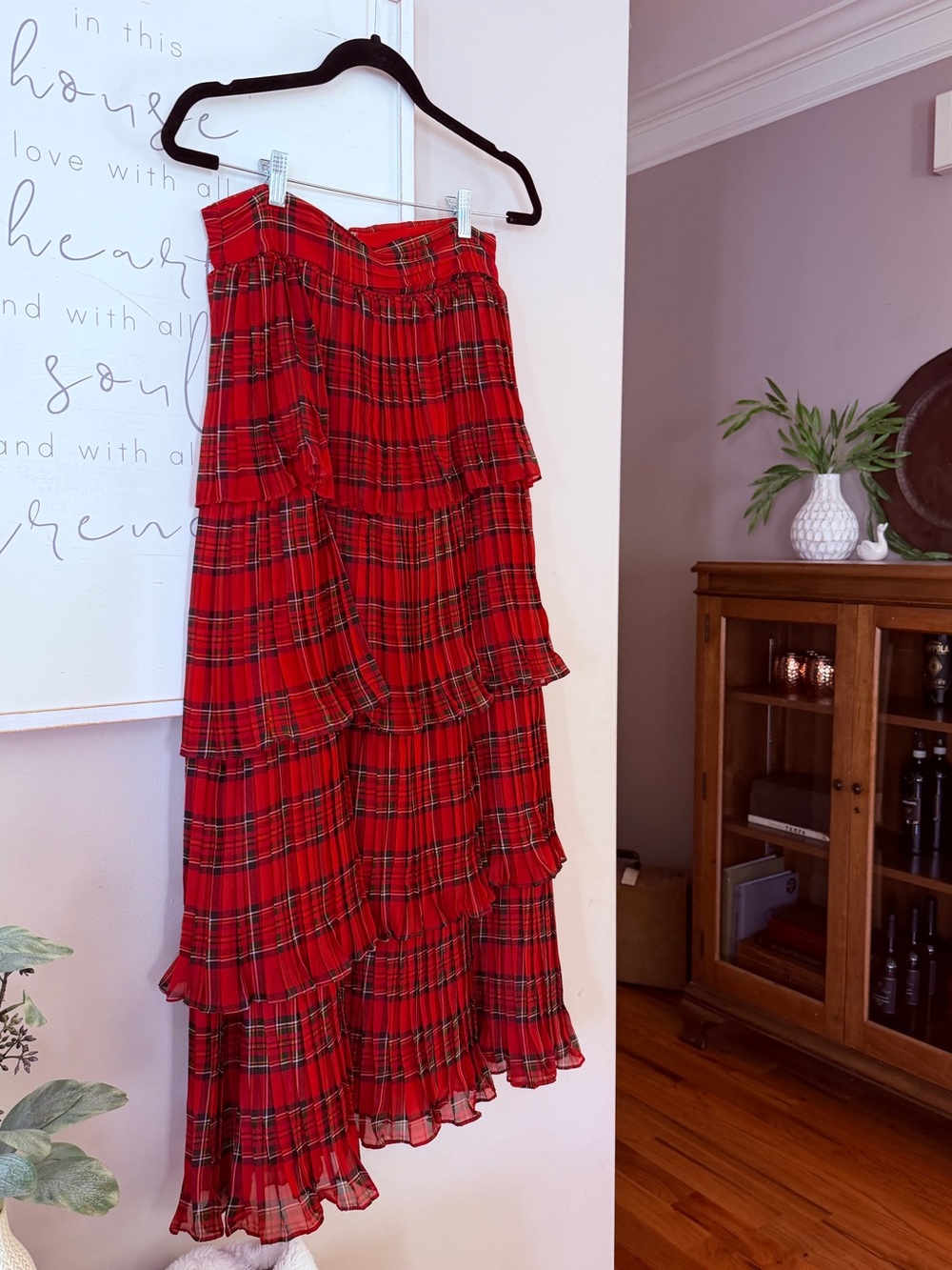 Antonio Melani Katrina Tartan Plaid Layered Ruffled Red Black Holiday Skirt 6 - Picture 7 of 16